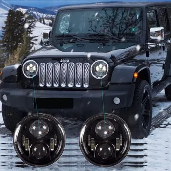 

7" Inch Round LED Headlights Hi / Low Beam Lamp H4 H13 Projection Headlight Kit for Jeep Wrangler JK TJ LJ Hummer Lada 4x4