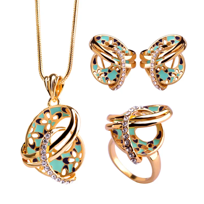 Blucome Dubai Necklace Colar Max Brincos Wedding Rings Joias Chinese Knot Flower French Hooks Earrings Enamel