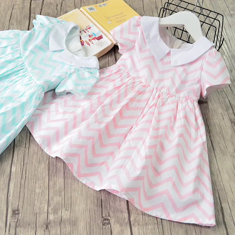 Kids Girls Stripes Bow Dress Summer Candy Pink Blue Color Cute Children Fashion Ruffles Party | Детская одежда и обувь