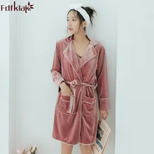 Fdfklak Демисезонный новые комплекты одежды из 2 предметов халат женский нижнее Белье для сна бархатная ночная рубашка и халат M-XL Q1446