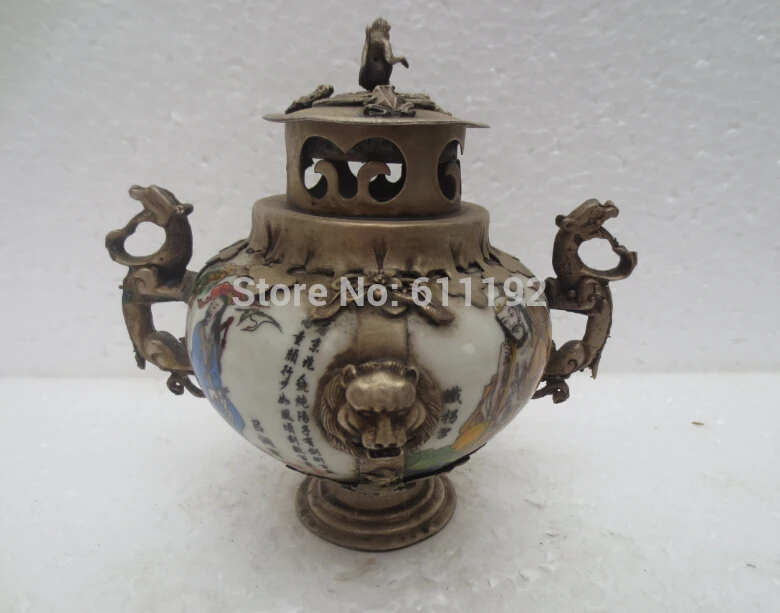 

Chinese Folk collected Antique home Decorative Arts 8 immortals censer, Personality Metal Crafts