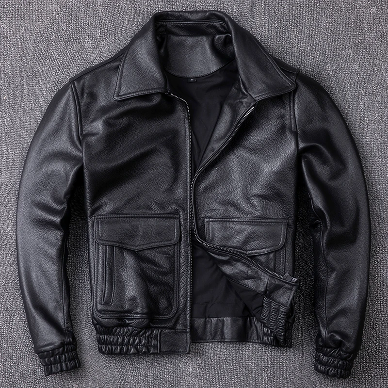 Vache Veste En Taille Vol Manteau La Cuir Peau Militaire Quetsche A2 Plus Harley Véritable Hommes Pilote Black Xxxxl De Noir D'hiver Russe EHWYD2I9
