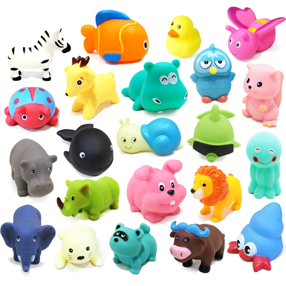 Baby Bath Toys Lovely Mixed Animals Swimming Water Toys Colorful Soft Rubber Float Squeeze Sound Bathing Toy for Baby Gifts baby toddler toys by age	