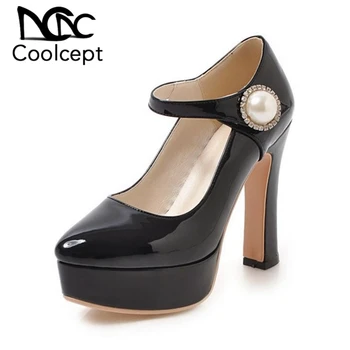 

Coolcept 2019 Sexy Women High Heels Shoes Solid Color Crystal Platform Pumps Office Ladies Daily Wedding Footwear Size 32-43