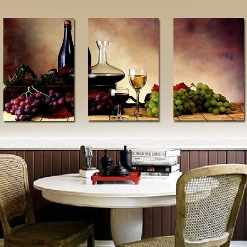 Unframed 3 Panel Reto Abstract Wine Grape Fruit Vintage Home Wall