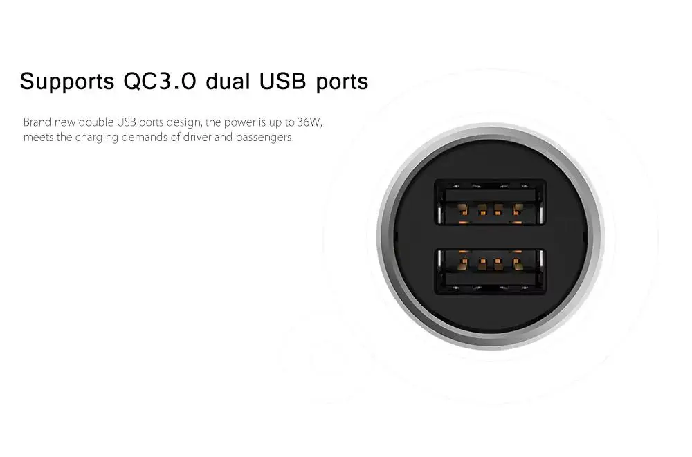 Xiaomi автомобильный Зарядное устройство быстрой зарядки QC3.0 5 V/3A Dual USB Quick Зарядное устройство 9 V/2A 12 V/1.5A для iPhone samsung для смартфона или планшета