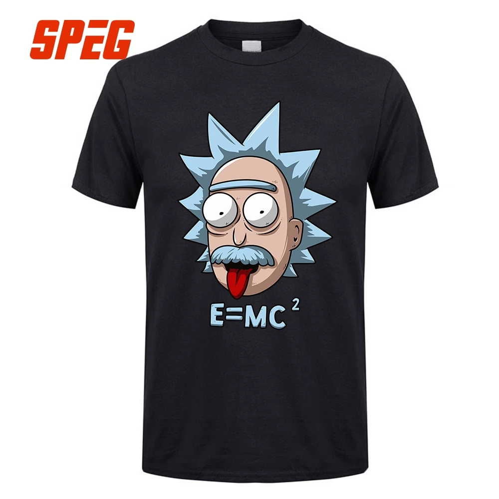 Men's T-Shirt Funny Rick And Morty E=MC2 Male Natural Cotton Tee Short Sleeve T Shirts Plus Size Adult Tops Clothing