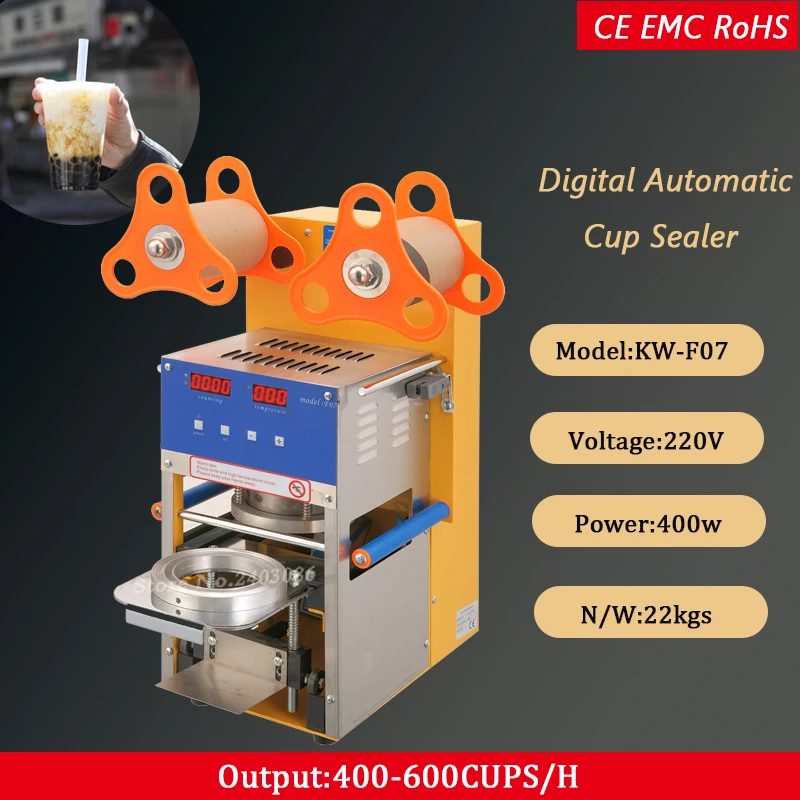 

automatic plastic cup sealing machine for bubble tea led panel 220V/110V 400-600 cups/hour