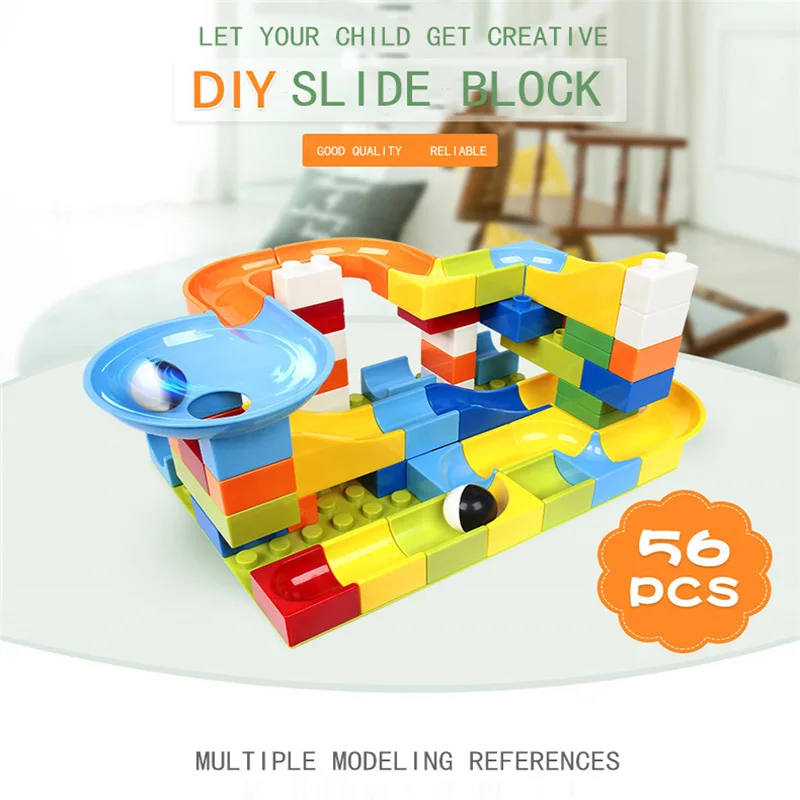 

56 Pcs Building Blocks Marble Race Run Maze Balls Track Funnel Slide Big Size Building Brick Birthday Gift Educational Toys #E