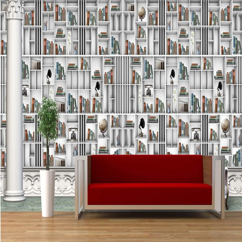 

beibehang Customize any size fresco wallpapers European 3D stereoscopic library bookshelf TV background wall wallpaper