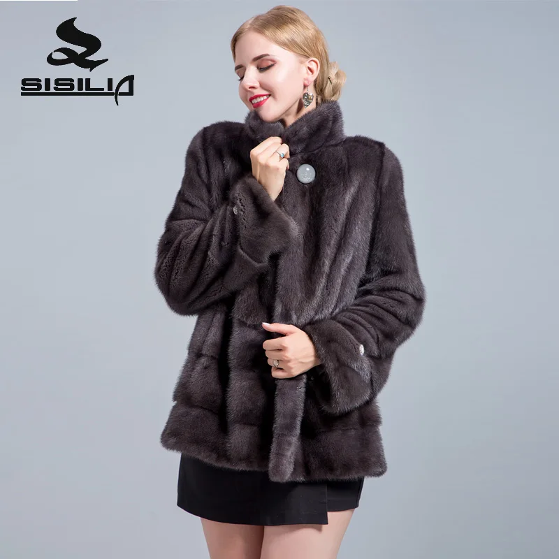 SISILIA 2018 Новое Женское натуральное замшевое меховое пальто Высокое качество