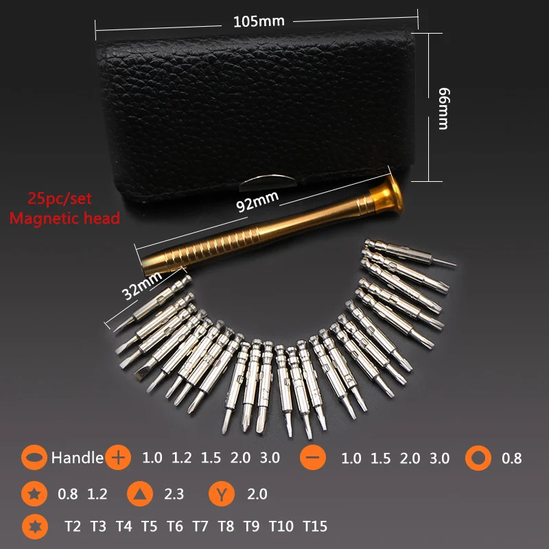 

25 In 1 Screwdriver Set Mini Mobile Phone Notebook Repair Clock Portable Disassemble Tool with Bag T2 T3 T4 Hex Screw Driver