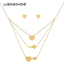 LUBINGSHINE, ювелирные наборы из нержавеющей стали, кристалл, сердце любовь, ожерелье, серьги, золото, цвет, для женщин, свадебные, Bijoux, подарок
