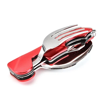 

Multi-function Outdoor Camping Picnic Tableware Stainless Steel Cutlery 4 in 1 Folding Spoon Fork Knife&Bottle Opener