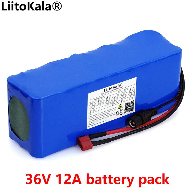 Liitokala 36V 12Ah 18650 литиевая батарея высокой мощности 12000mAh электрический автомобиль, мотоцикл велосипед Скутер с BMS