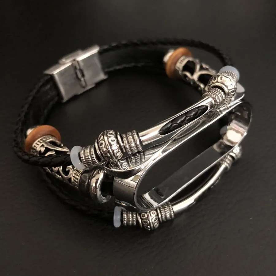 Ремешок для часов из натуральной кожи Mi Band 4 Кожаный ремешок с металлическим