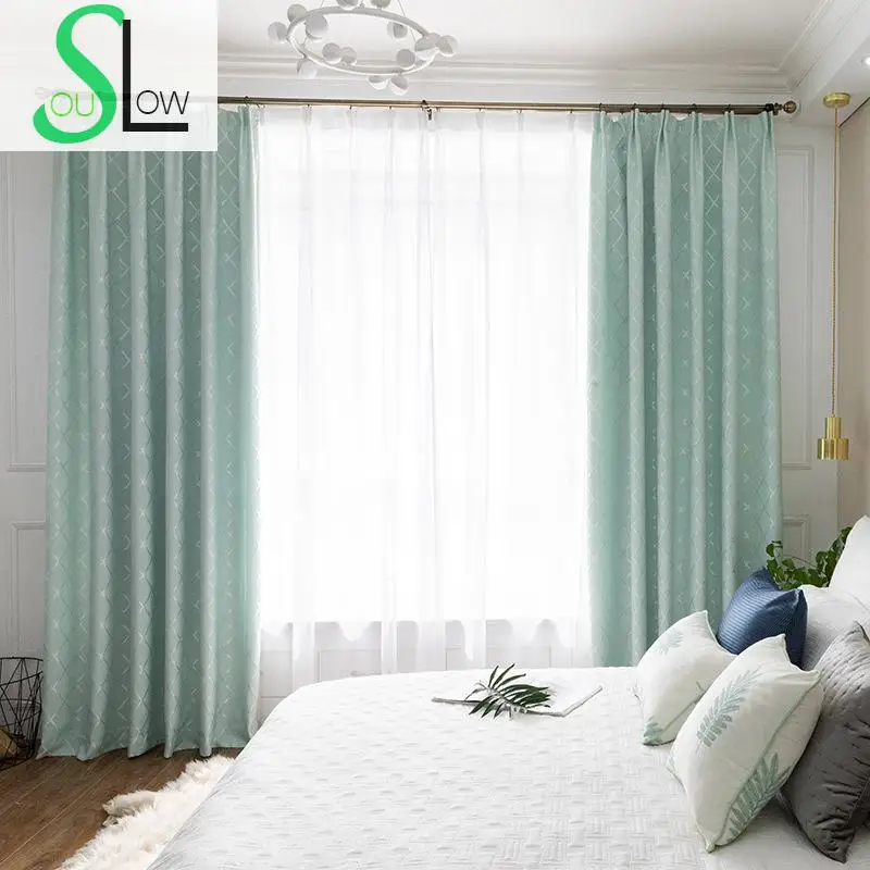 

Slow Soul Lattice Palindrome Moire Green Pure Jacquard thickened Curtain Window Curtains For Living Room Bedroom Kitchen