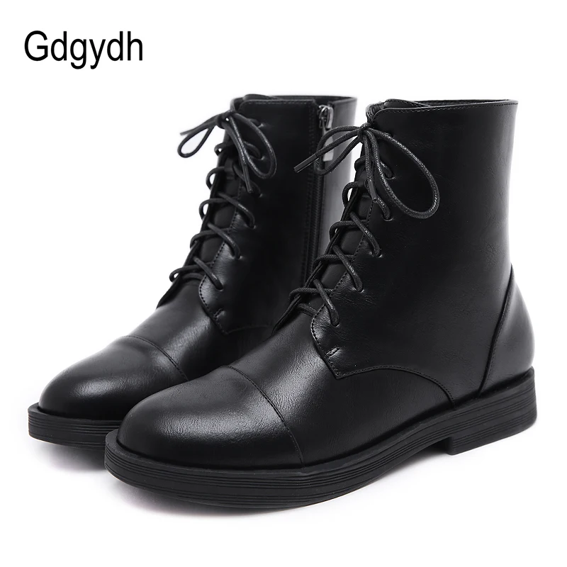 

Gdgydh 2018 Fashion Autumn Motorcycle Boots Women New Arrival Female Shoes Square Heels Zipper Black Round Toe Platform Shoes