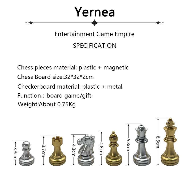 Yernea ألعاب الطاولة الذهب والفضة قوي المغناطيسي البلاستيك قطع الشطرنج الشطرنج مجموعة المغناطيسي 32*32*2 سنتيمتر الترفيه هدية