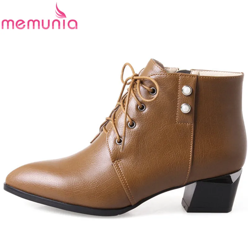 

MEMUNIA 2020 new ankle boots fashion lace up restoring round toe women boots big size boots 33-43