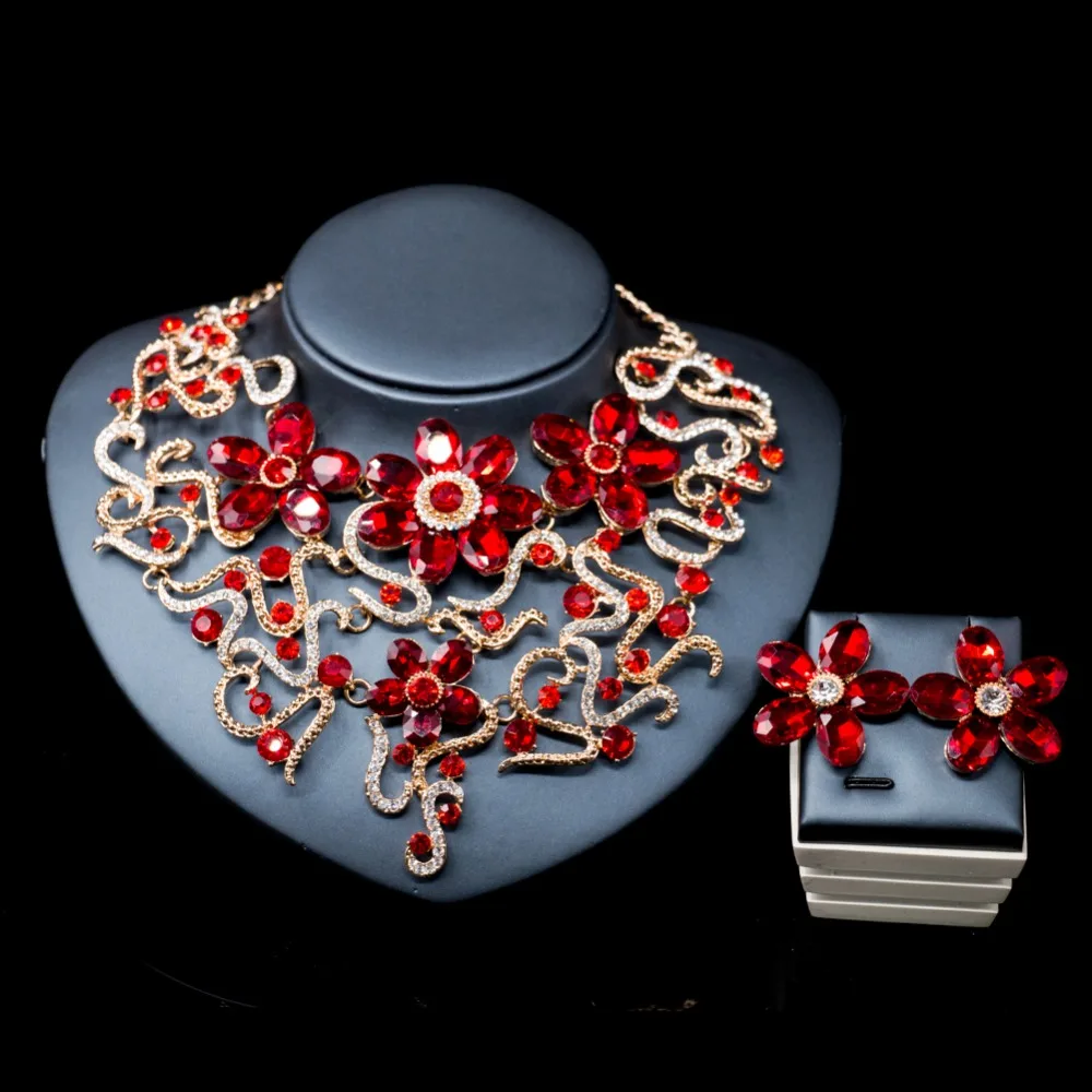 LAN дворец новое поступление красочное ожерелье ювелирный набор золотого цвета ожерелье и серьги для свадьбы