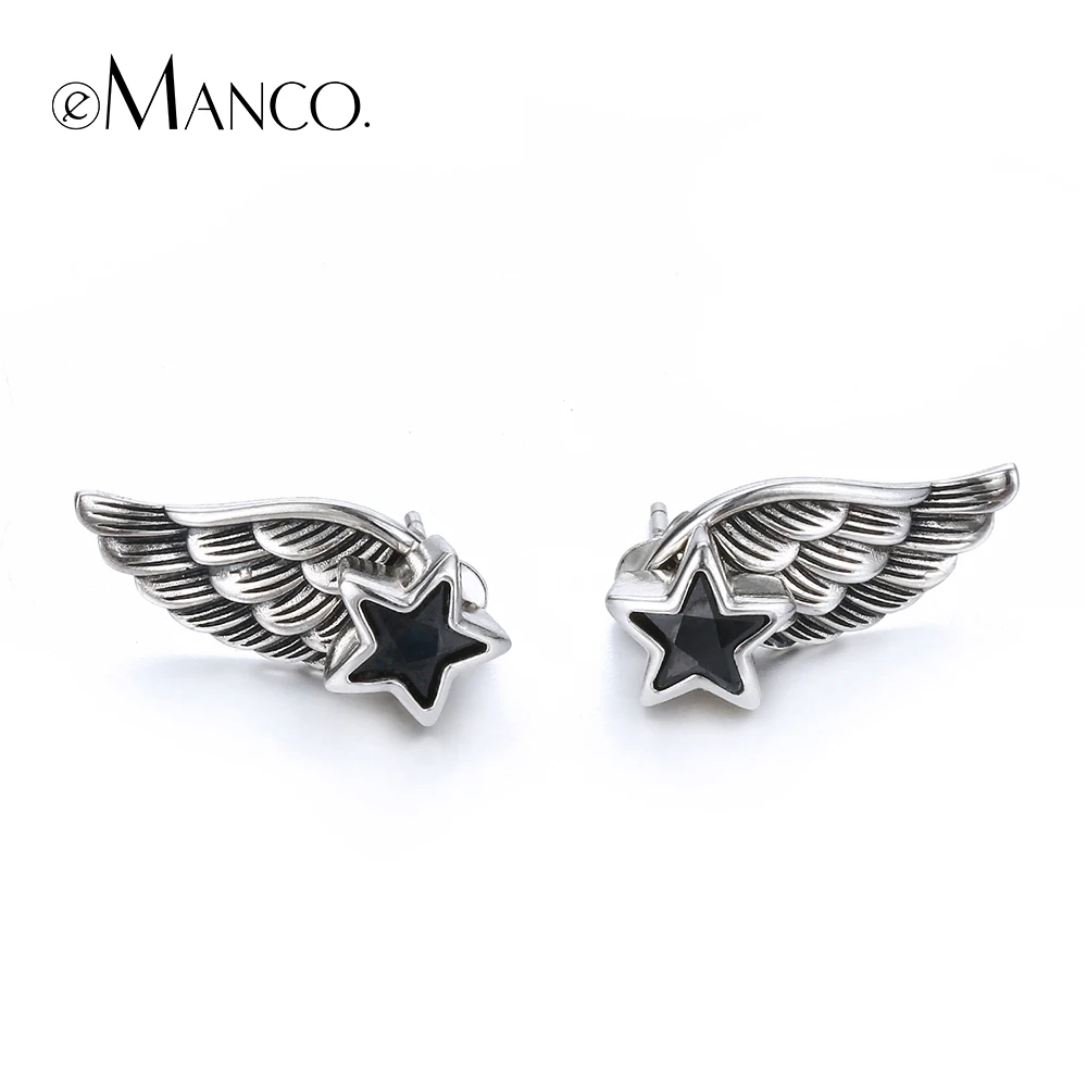 

e-Manco 925 Sterling Silver Stud Earrings Wing Earrings For Women Vintage Gothic Angle Fairy Wings Earring Femme Gifts