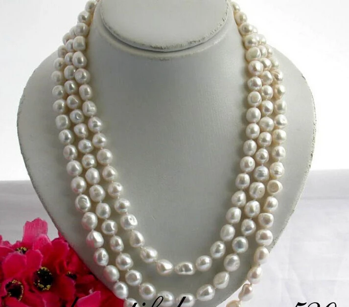 

FREE shipping>>>>>3row 11mm baroque white freshwater pearl necklace
