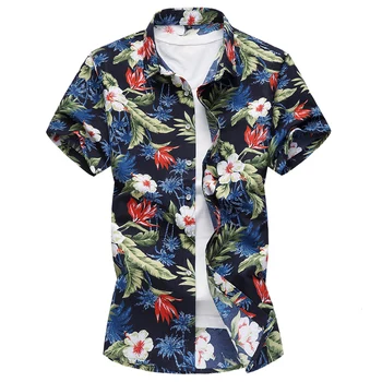 

Men Floral Cotton Shirt Hawaii Style Nice New Summer Short Sleeve Soft Slim Fit Big Size Male Casual Shirts 4XL 7XL 7XL