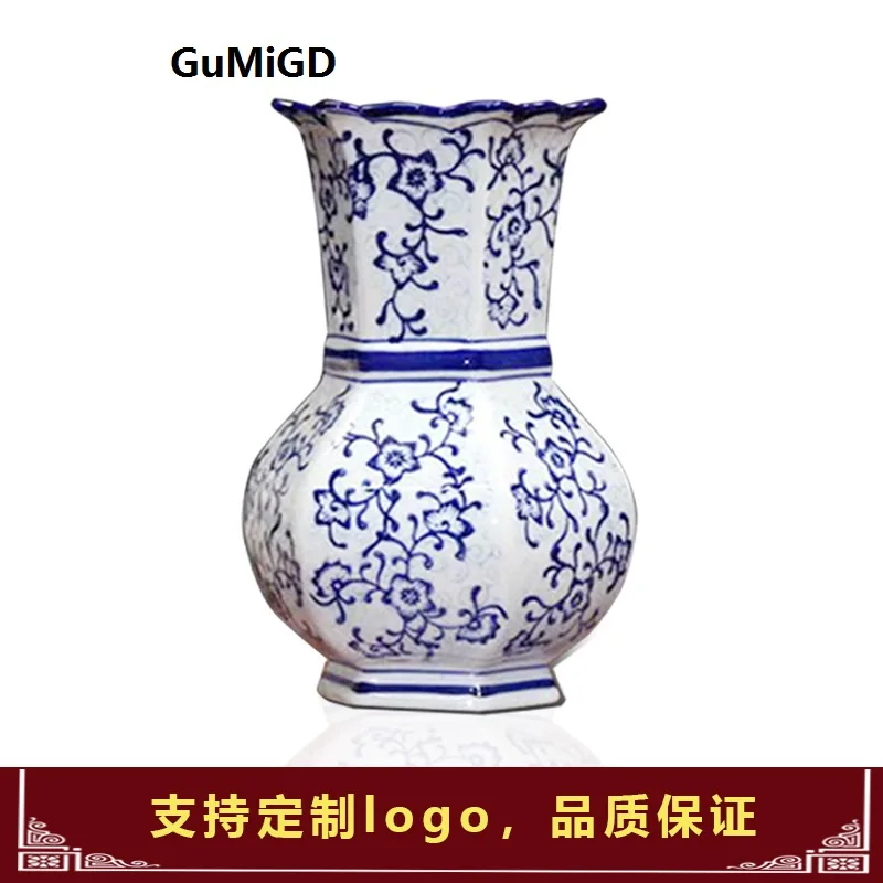 

Jingdezhen Ceramics New Chinese Blue-and-White Pattern Six-sided Flower Arrangement, Vase and Porcelain Porcelain Porcelain Porc