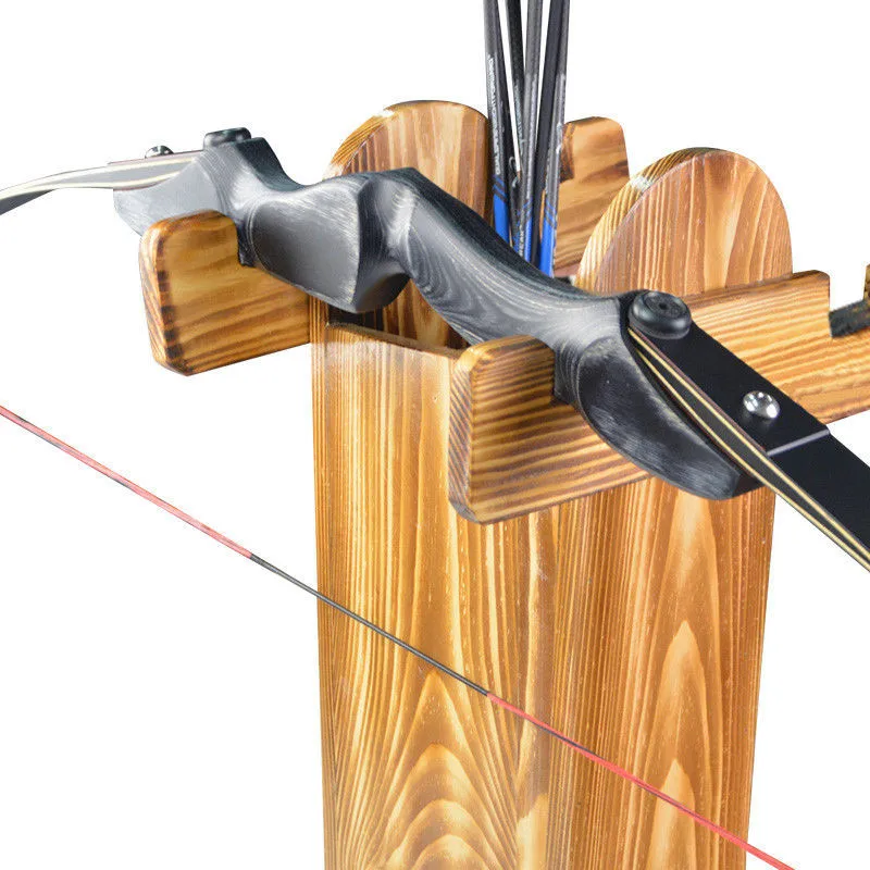 Wooden Archery Bow Stand Arrows Holder Recurve Compound Longbow
