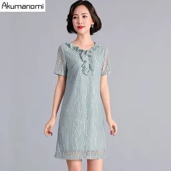 

Summer Lace Dress Women 2019 Casual Plus Size Elegant Ruffled Short Sleeve Straight Dress Robe Vestidos De Verano Free Shipping