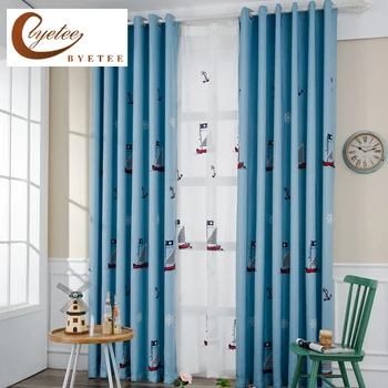 

[byetee] Embroidered Blackout Kids Curtains For Living Children Baby Room Curtains Blue Bedroom Curtains Door Curtain Drapes
