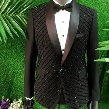 Мужской костюм с бисером, Дизайнерские Мужские Сценические костюмы для певцов, мужской блейзер с блестками, Одежда для танцев, куртка в стиле звезды, панк, черный, красный