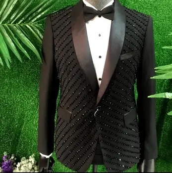 

Beading men suit designs homme terno stage costumes for singers men sequin blazer dance clothes jacket star style punk black red