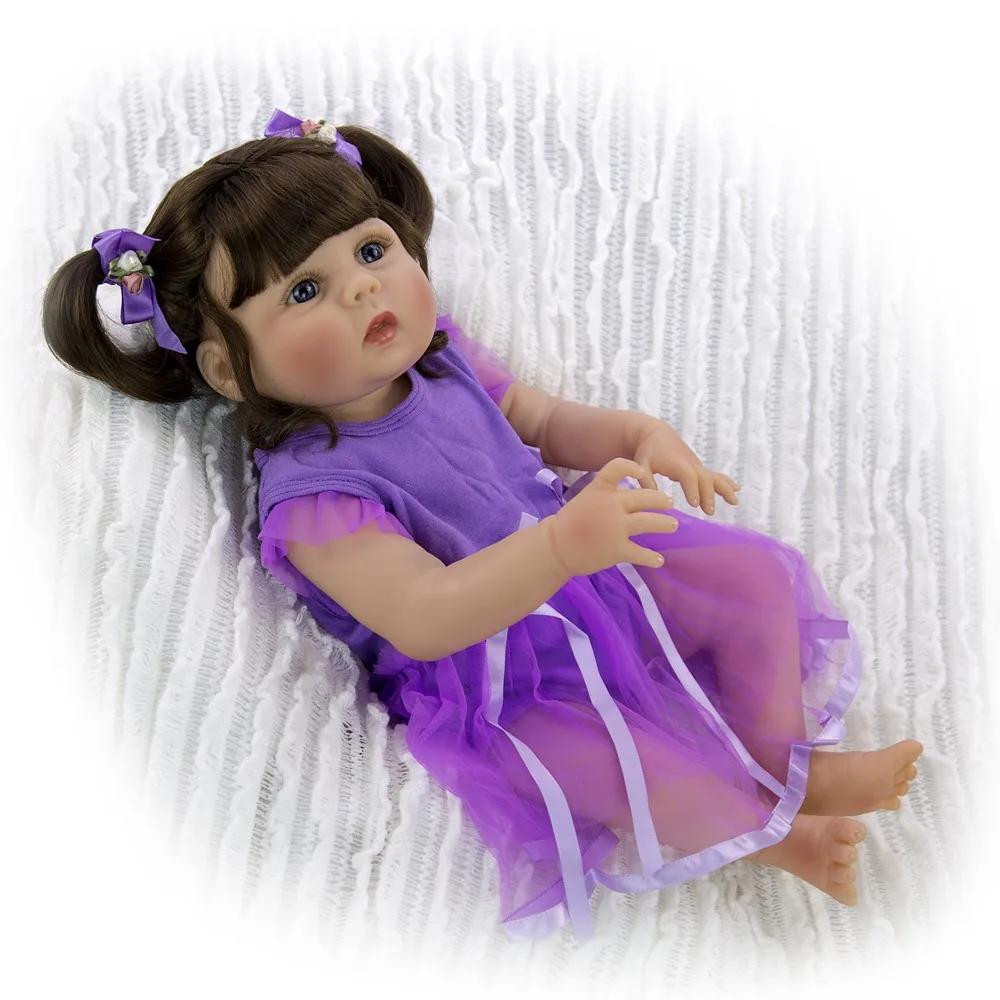 55 см полное Силиконовое боди Reborn Baby Doll игрушка для девочки загара кожи фиолетовое платье новорожденная принцесса bebe Кукла reborn подарок