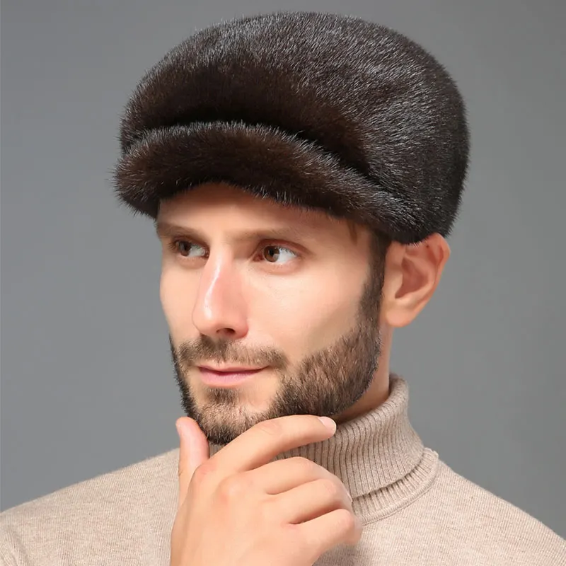 Мужская шапка-бомбер зимняя теплая натуральная норковая меховая ушанка зимние шапки роскошная мужская Кепка для лучшего подарка на Рождество