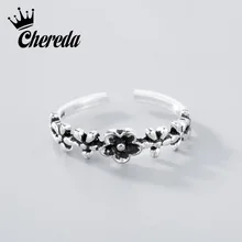Chereda Silver Flower Ring Tiny Slimming Wedding Band Antique Elegent Turkish Jewelry Cocktail Luxury Accessary