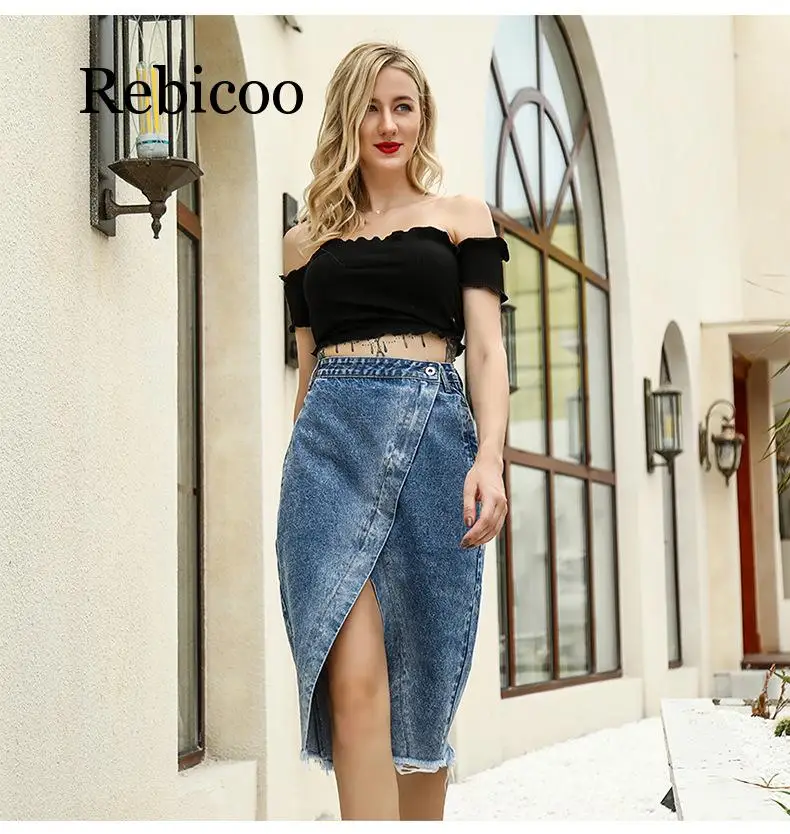 Women Skirts High Waist Large Size Cotton Jeans Skirt Women Casual Tassels Washed Denim Skirts Sexy