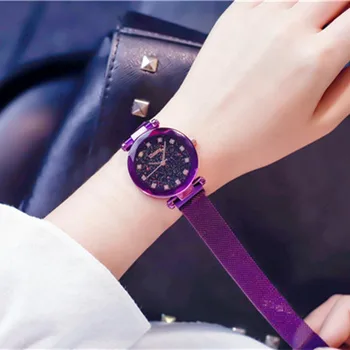 

Women Starry Sky Masonry Watch Magnet Strap Buckle Alloy Belt Watch Birthday Gift BMF88