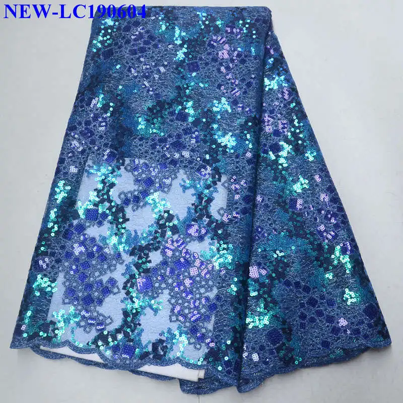 

Royal blue African french tulle lace fabrics With Sequins Embroidered African French Tulle Lace Fabrics For Women dress XGS06