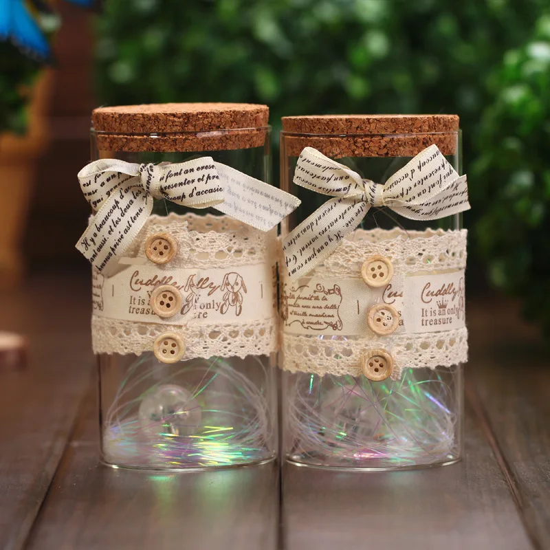 Lace Button Flash Lucky Wishing Bottle Figurines Bowknot Cork Glass
