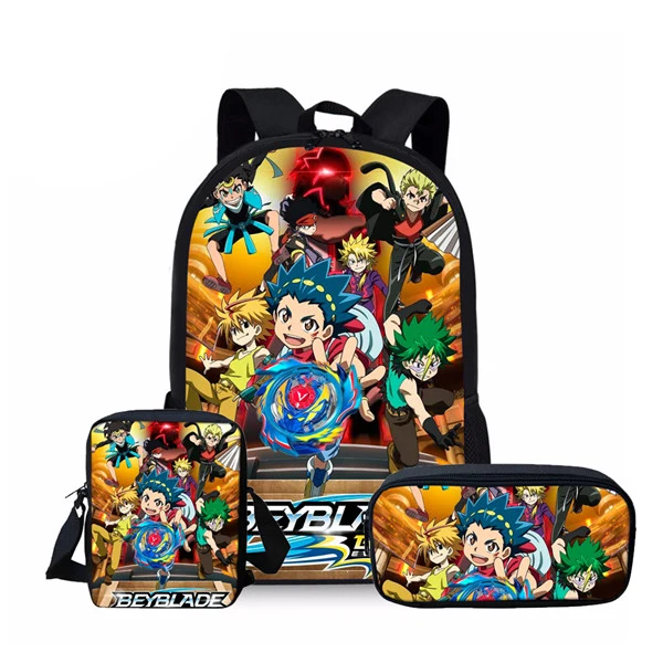 

2019 Hot Sale Beyblade Burst Game 3Pcs Set Printed Man Large Backpack Orthopedic Schoolbags Beyblade Burst Game School Bag Gifts