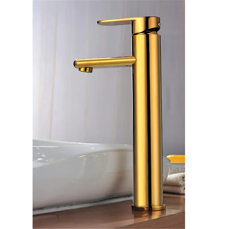 Bathroom golden faucet sink tall tap bathroom single handle single hole brass water mixer