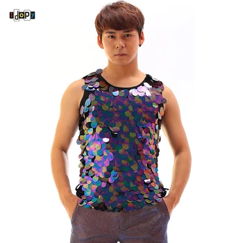

Idopy Men`s Party Tank Top Sequines O Neck Singer Show Stage Performance Dancing Concert Tops For Men and Women 3 Colors