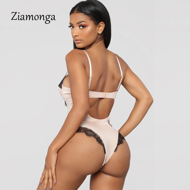 Ziamonga сексуальные комбинезоны женские черные с v-образным вырезом без рукавов с открытой спиной Кружевные Боди Топы Комбинезоны цельные комбинезоны