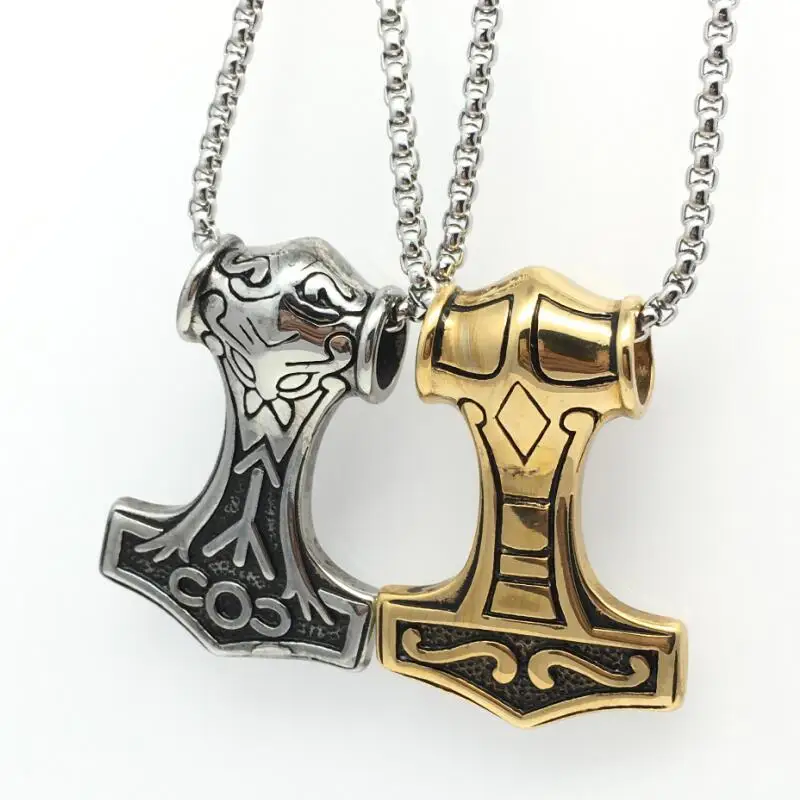 

Thor Hammer Necklace Stainless Steel THOR'S HAMMER Film Norse Vikings Thor Quake Talismans Magick Mjolnir Men's Pendant Necklace