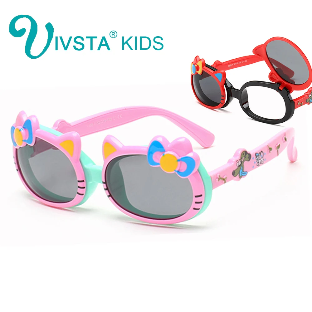 

IVSTA hello Cat eye Flip Sunglasses Kids Girls Sun Glasses Polarized Cute Flap Polarized Lenses Pink Color birthday gift 859