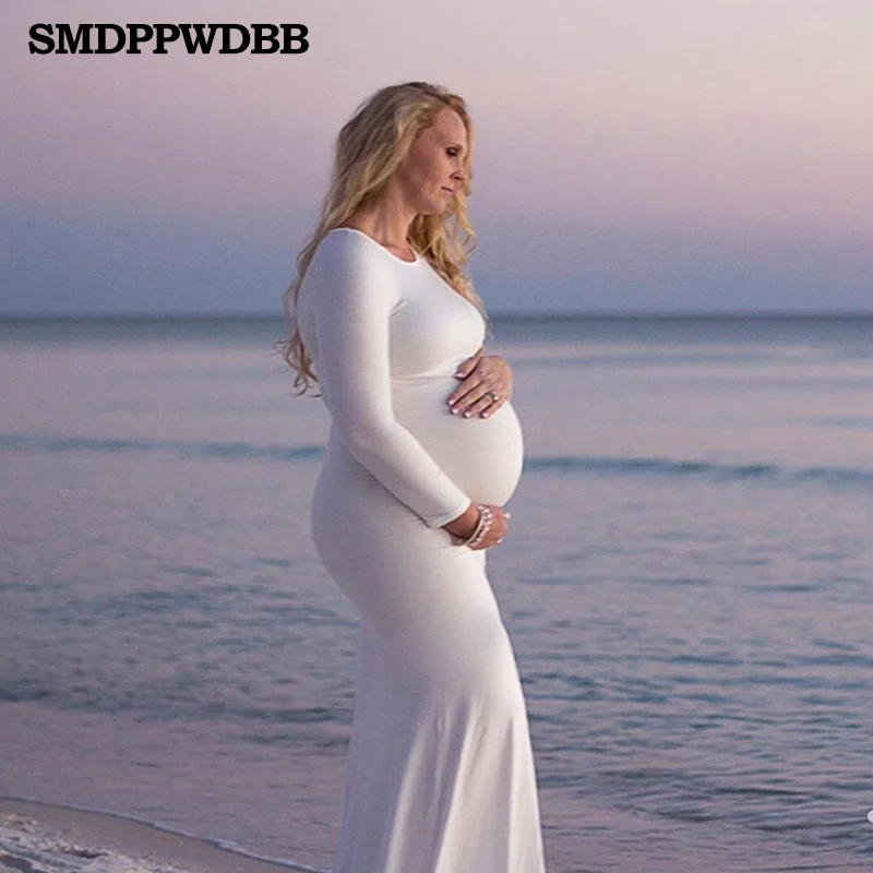 SMDPPWDBB White Maternity Dress for Photo Shoot Maternity Gown Baby Shower Dress Long Sleeve Maxi Fitted Maternity Dress form fitted solid cami dress