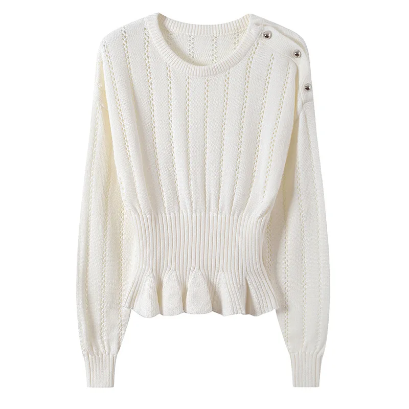 European Autumn Winter White High Waist Knitted Sweaters Pullovers