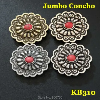 

(KB310) 10pc 1-3/8''(3.5cm) Jumbo Stamped Blank Concho w/ Red Stone Concho Leathercraft